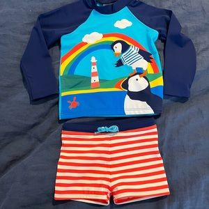 Boden 18-24 month bathing shorts and rash guard